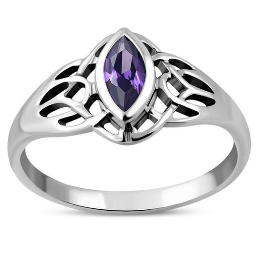 Celtic Knot Amethyst CZ Silver Ring