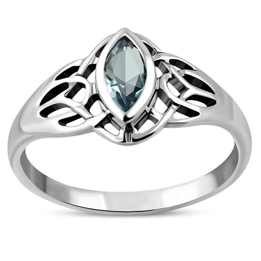 Celtic Knot Blue Topaz CZ Silver Ring
