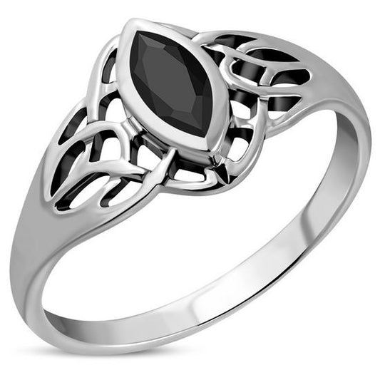 Celtic Knot Faceted Black Onyx Silver Ring