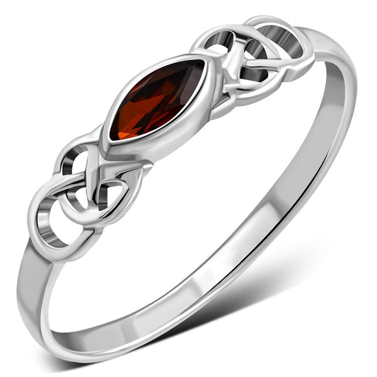 Marquise cut Delicate Garnet Stone Celtic Silver Ring