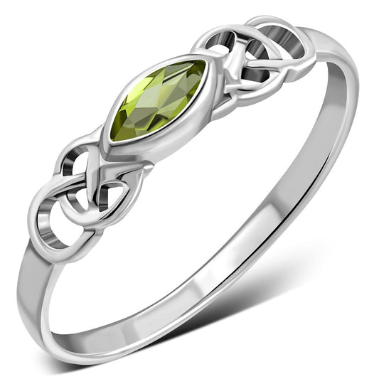 Marquise cut Delicate Peridot Celtic Silver Ring