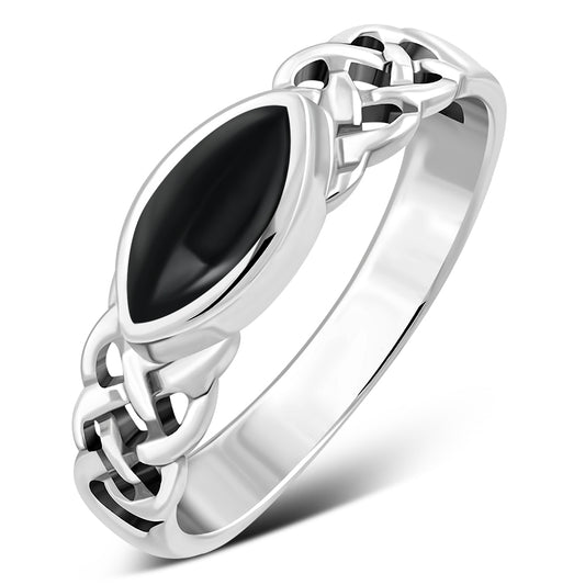Black Onyx Celtic Silver Ring
