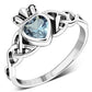 Trinity Knot Blue Topaz CZ Claddagh Silver Ring