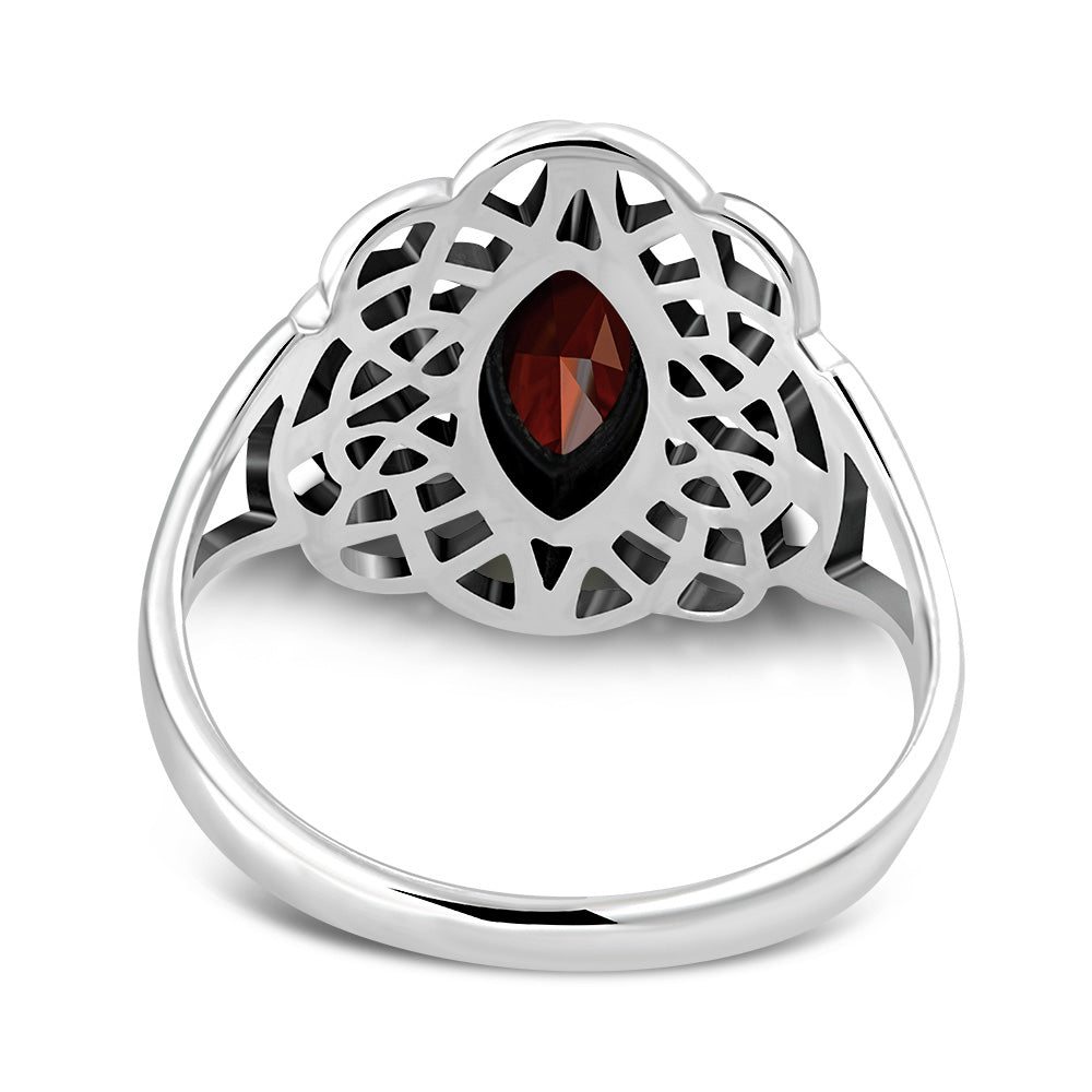 Celtic Knot Garnet Stone Silver Ring