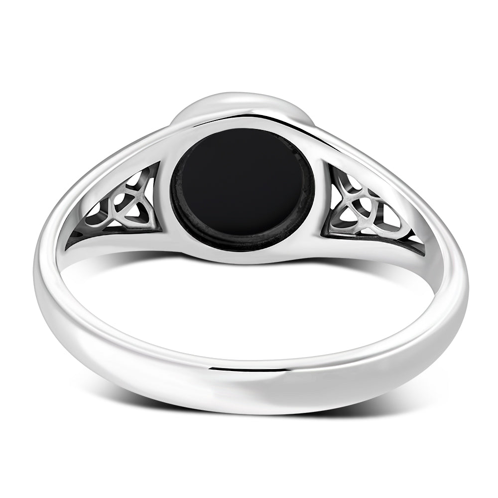 Black Onyx Trinity Knot Silver Ring