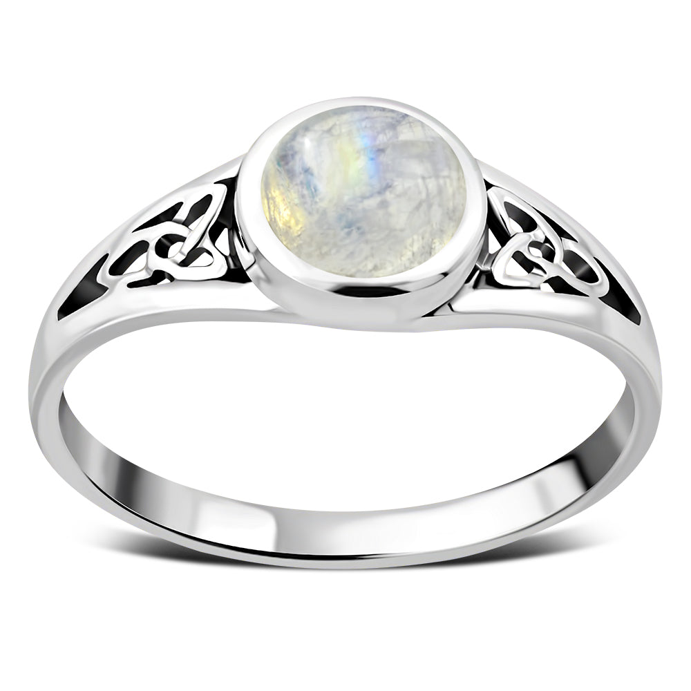 Rainbow Moonstone Trinity Knot Silver Ring