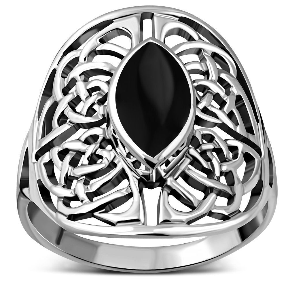 Large Black Onyx Celtic Knot Silver Ring