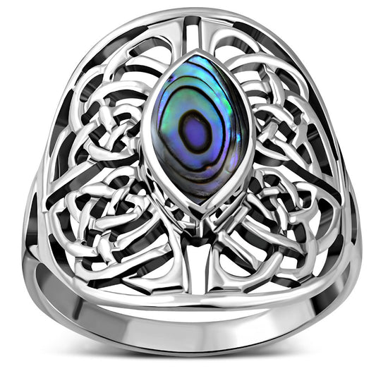 Large Abalone Shell Celtic Knot Silver Ring