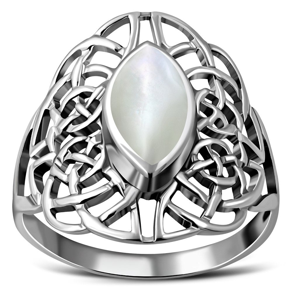 Large Mother Of Pearl Celtic Silver Ring