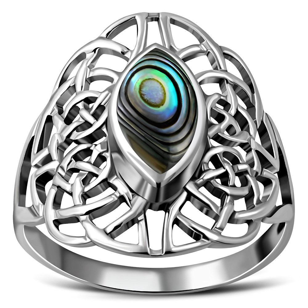 Large Abalone Shell Celtic Silver Ring