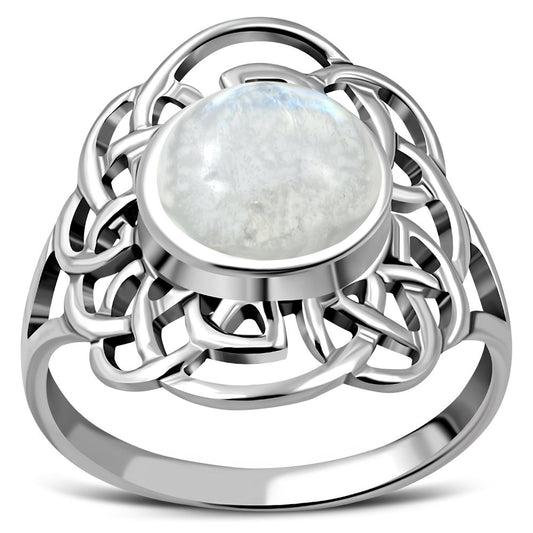 Rainbow Moonstone Celtic Sterling Silver Ring