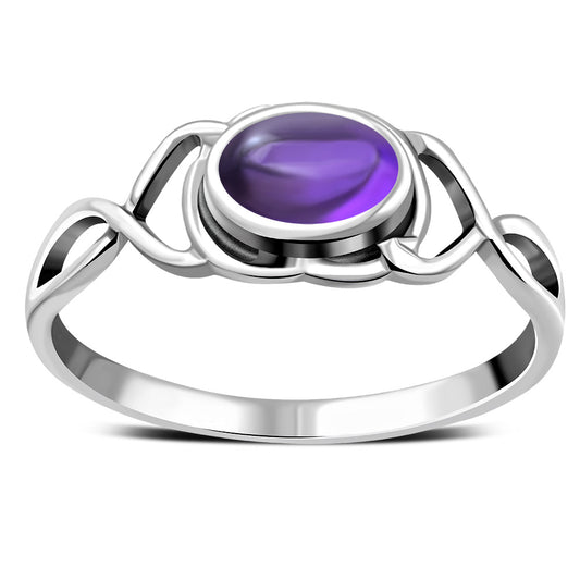 Twisted Amethyst Stone Silver Ring