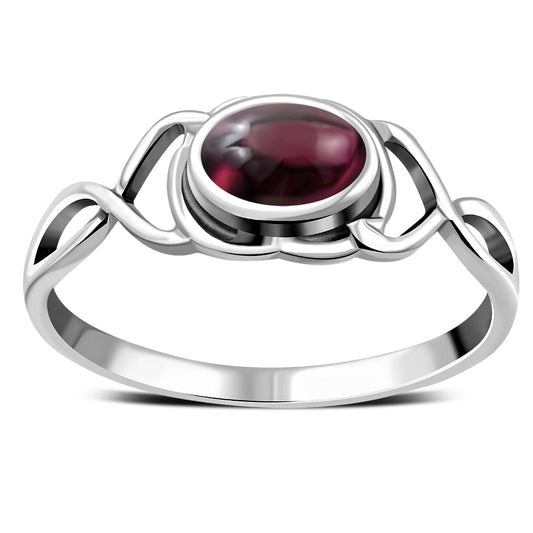 Twisted Garnet Stone Silver Ring