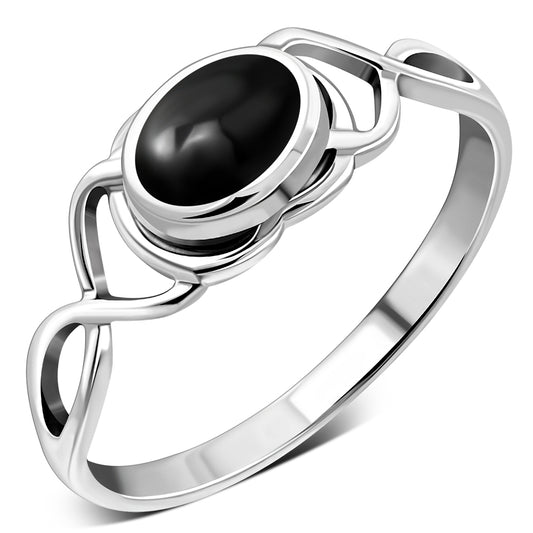 Twisted Black Onyx Silver Ring