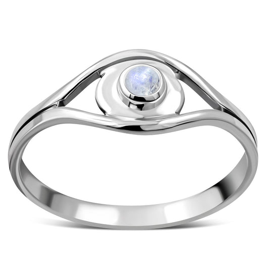 Evil Eye Sterling Silver Rainbow Moonstone Ring