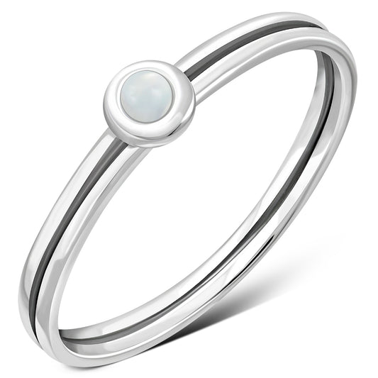 Mother of Pearl Delicate Silver Band Ring
