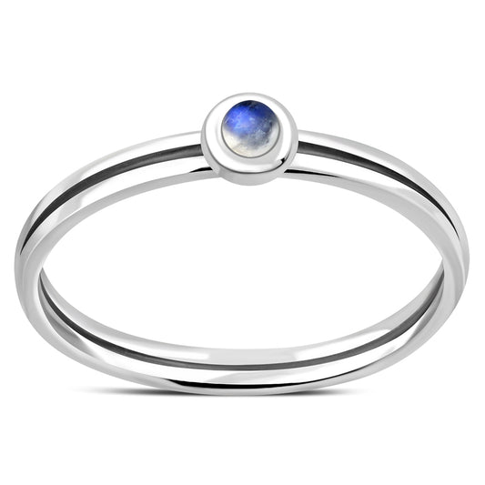 Rainbow Moonstone Delicate Silver Band Ring
