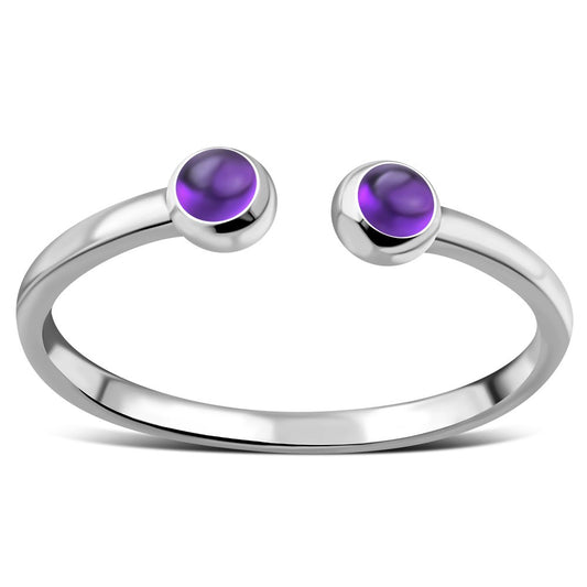 Amethyst Stone Sterling Silver Open Ring