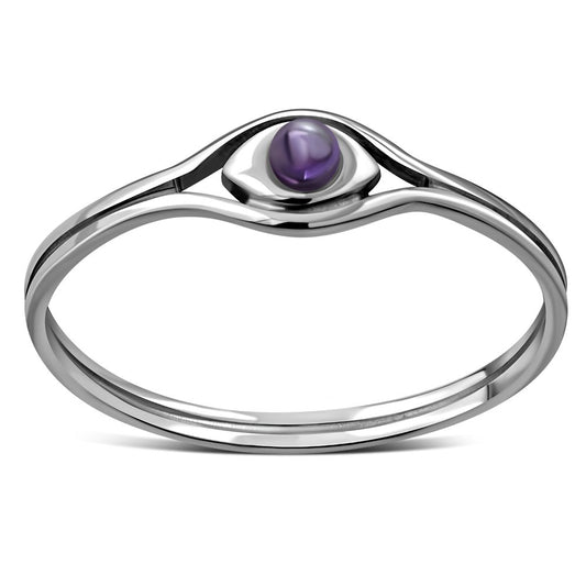 Evil Eye Amethyst Stone Silver Ring