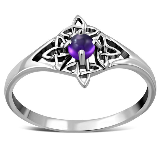 Delicate Amethyst Stone Celtic Knot Silver Ring