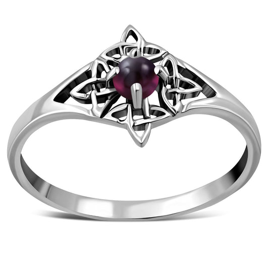 Delicate Garnet Celtic Knot Silver Ring
