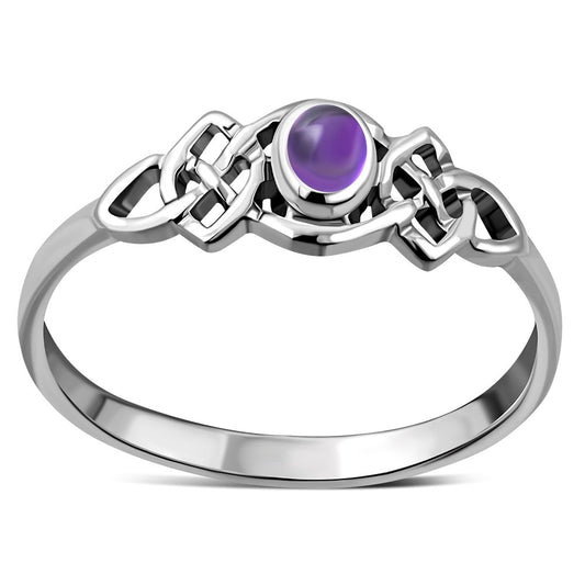 Amethyst Stone Cab Celtic Knot Silver Ring