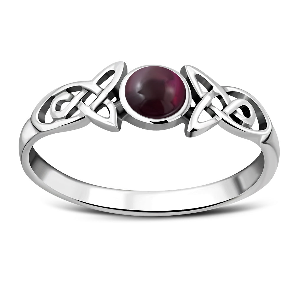 Garnet Stone Celtic Trinity Silver Ring