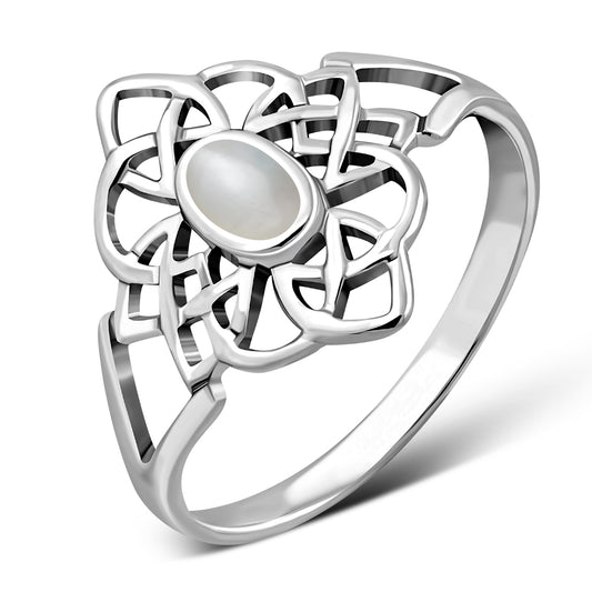 Mother of Pearl Celtic Knot Silver Ring