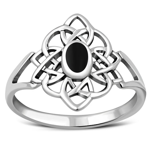 Black Onyx Celtic Knot Silver Ring