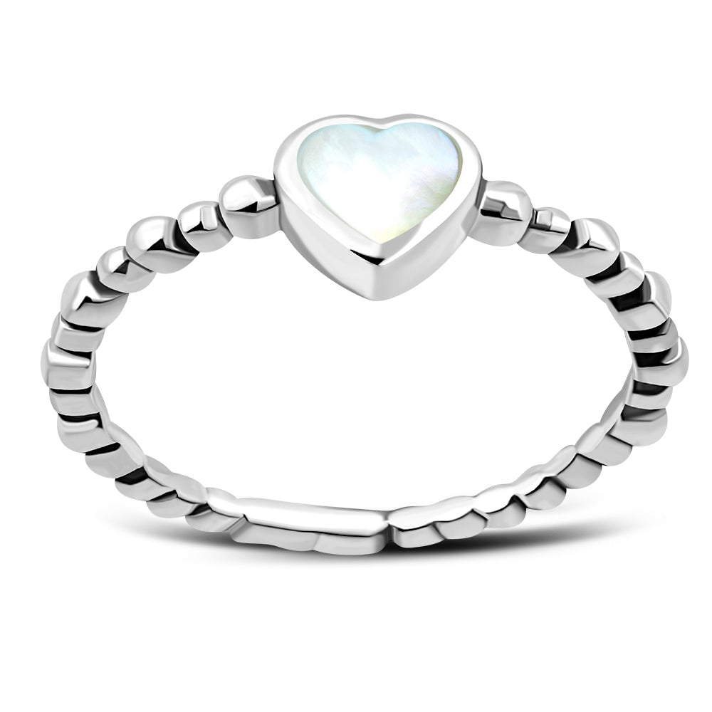 Mother of Pearl Heart Sterling Silver Ring