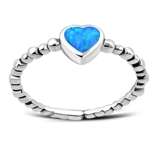 Synthetic Blue Opal Heart Sterling Silver Ring