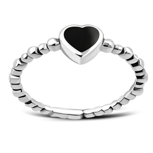 Black Onyx Heart Sterling Silver Ring