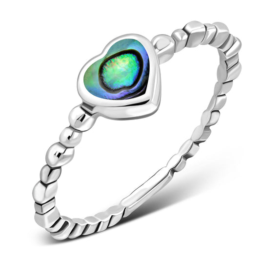 Abalone Shell Heart Sterling Silver Ring