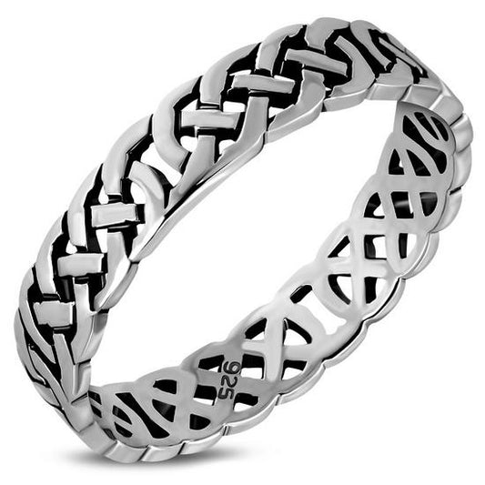 All round Celtic Knot Sterling Silver Plain Band Ring