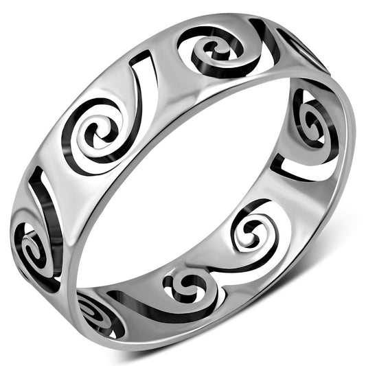 Plain Solid Sterling Silver Waves Band Ring