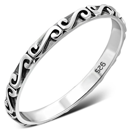 Thin Silver Spiral Band Ring