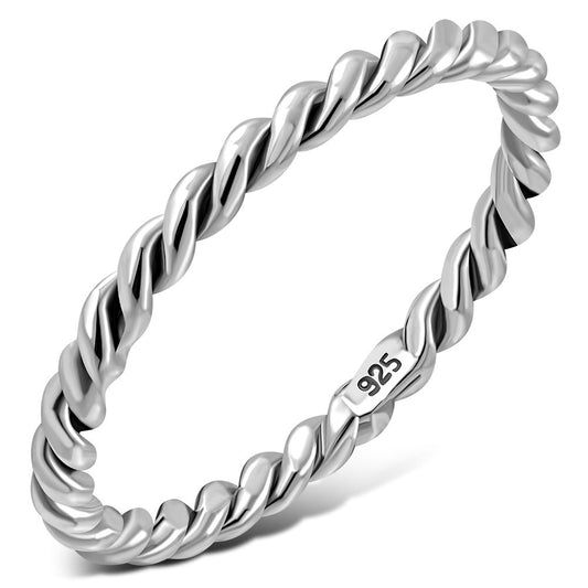 Twisted Thin Plain Silver Ring