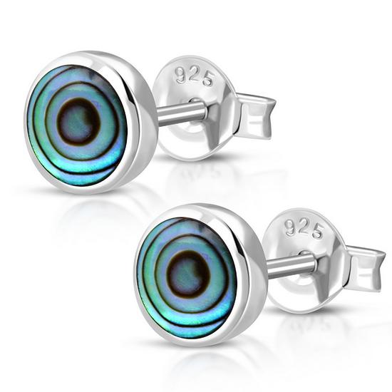 Abalone Shell Round Sterling Silver Stud Earrings 