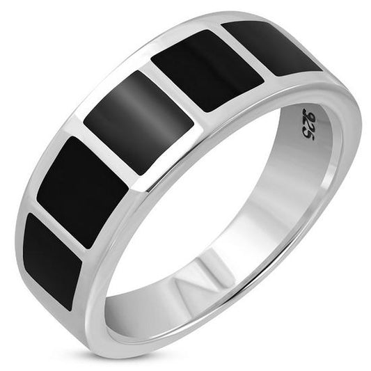 Black Onyx Silver Band Ring