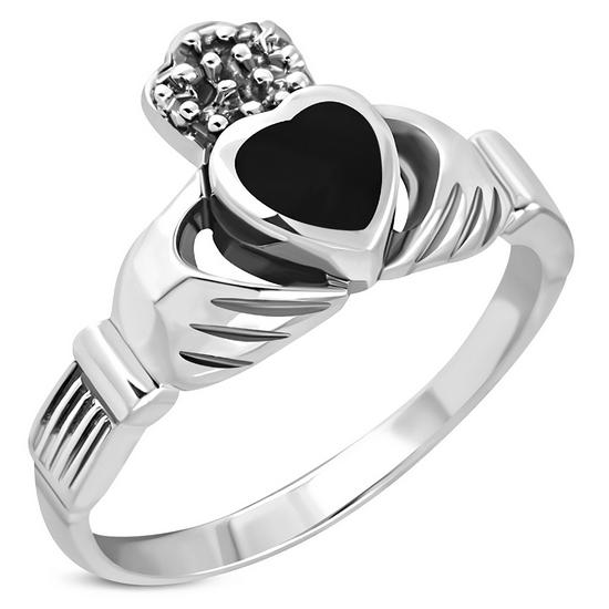 Irish Claddagh Sterling Silver Ring w/ Black Onyx