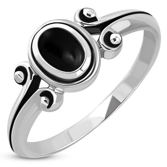 Ethnic Style Black Onyx Silver Ring
