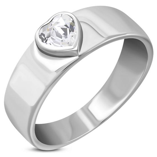 Heart Shaped Clear CZ Silver Band Ring