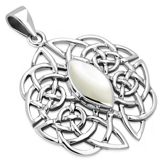 Mother of Pearl Trinity Knot Silver Pendant