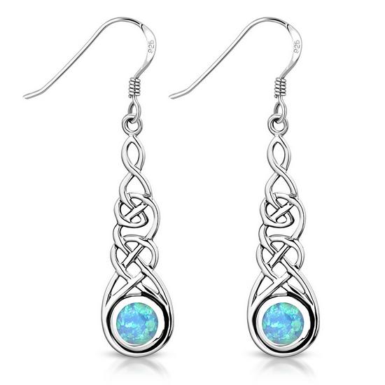 Synthetic Opal Celtic Long Earrings