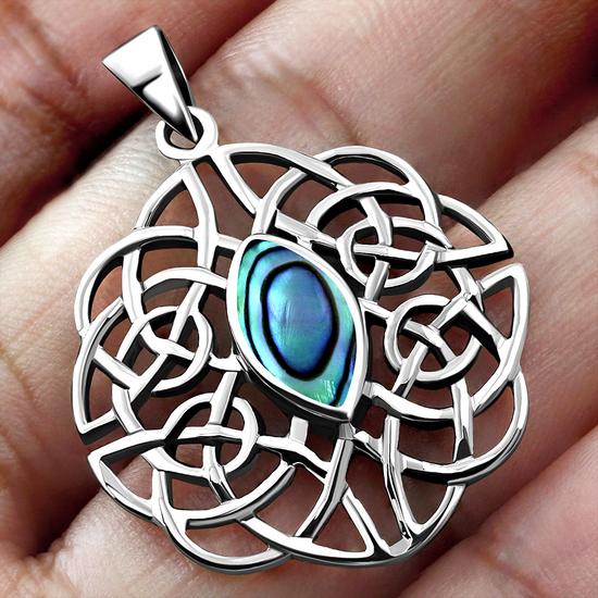 Abalone Shell Trinity Knot Silver Pendant