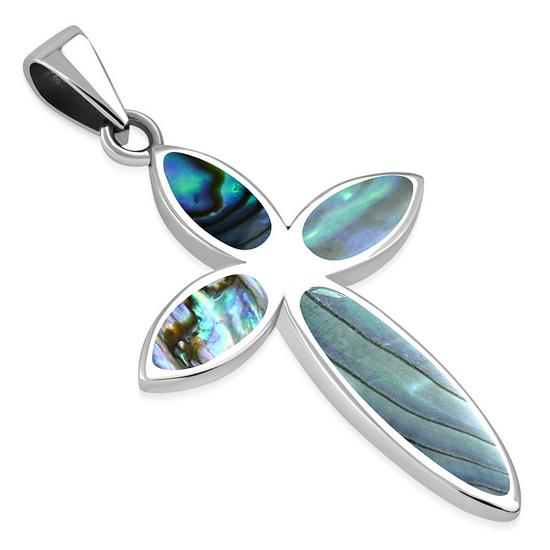 Abalone Shell Cross Silver Pendant