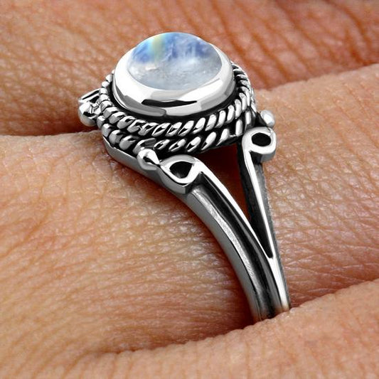 Rainbow Moonstone Silver Ring