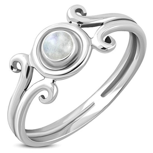 Rainbow Moonstone Spiral Silver Ring