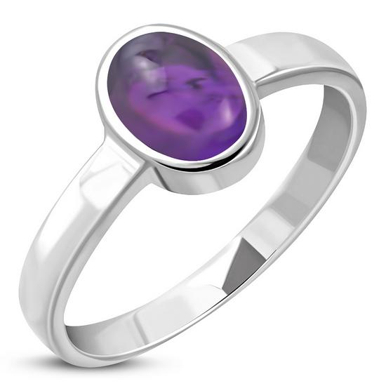 Simple Silver Amethyst Stone Ring