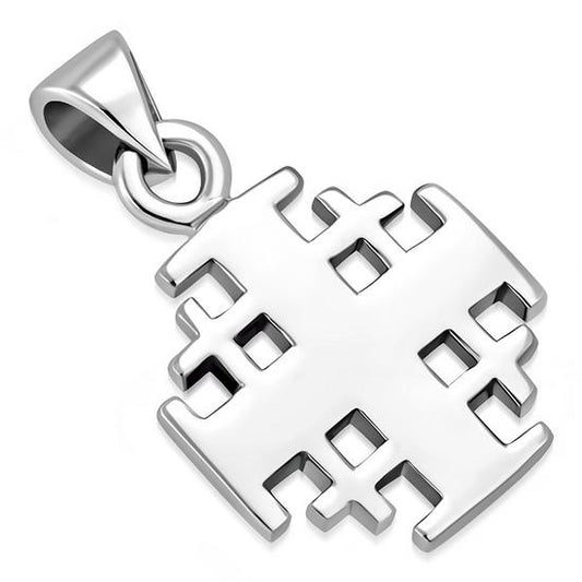 Small Jerusalem Cross Plain Silver Pendant